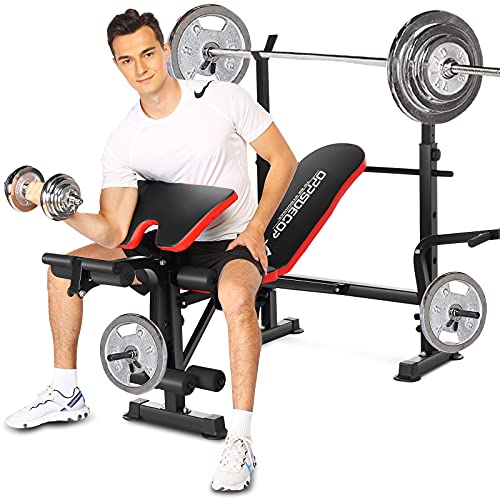 OppsDecor Strength Training Olympic Weight Benches for Full Body Workout - Adjustable Olympic Weight Bench for Indoor Exercise(US Stock) (Deep Red)