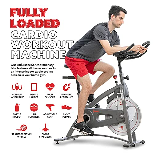 Sunny Health & Fitness Magnetic Belt Drive Indoor Cycling Bike - SF-B1877, silver