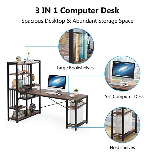Tribesigns 67 Inches Large Computer Desk with Storage Shelves, Office Desk Writing Table Workstation with Hutch Bookshelf, L Shaped Desk for Home Office,Rustic