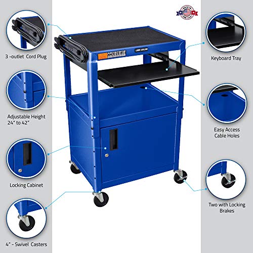 Luxor Adjustable-Height Steel AV Cart with Pullout Keyboard Tray Cabinet