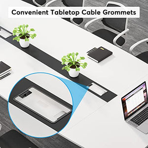 Tribesigns 8FT Boat Shaped Conference Table with Grommet - White & Black, Modern Office Meeting Table