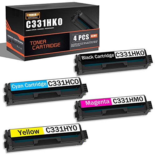 4 Pack (1BK+1C+1Y+1M) Compatible C331HK0 C331HC0 C331HM0 C331HY0 Toner Cartridge Replacement for Lexmark C3326 C3326dw MC3326adwe Printer Toner Cartridge.