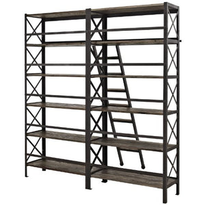 Modway Headway Industrial Modern Wood Bookshelf With Ladder in Brown