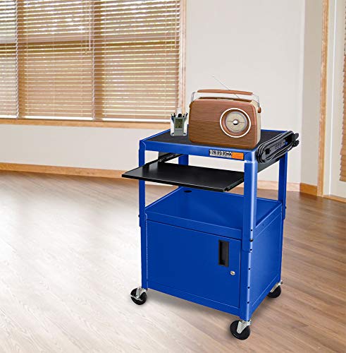 Luxor Adjustable-Height Steel AV Cart with Pullout Keyboard Tray Cabinet