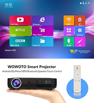 WOWOTO H8 3500 Lumens Mini Projector LED DLP 1280x800 Real Mini Home Theater Projector WXGA Support 3D 1080P HD Perfect for Entertainment Business Wireless Screen Share Android HDMI USBx2 RJ45 176"±