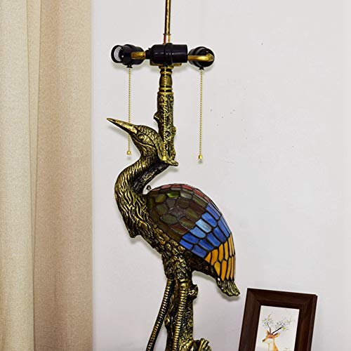 Xiaochen Antique Tiffany Style Male Bird Desk Lamp 20" - Crimson Dragonfly Glass Lampshade for Living Room Study Bedroom