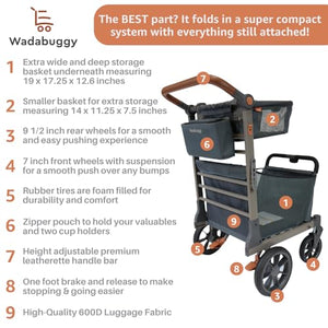 Wadabuggy Heavy Duty Folding Shopping & Utility Cart with 3 Storage Baskets