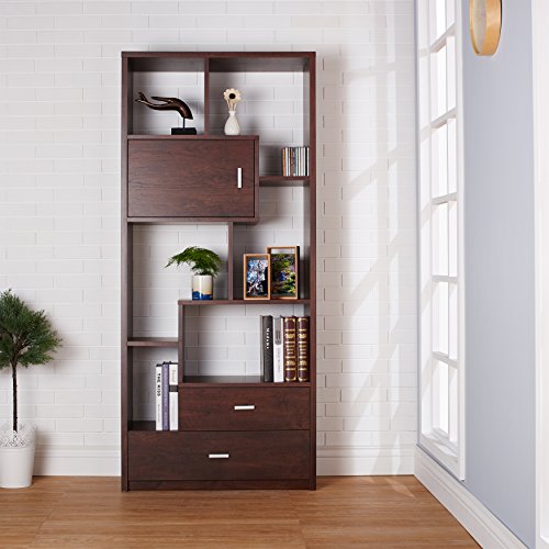 ioHOMES Pollock Modern Display Case with Drawers, Vintage Walnut