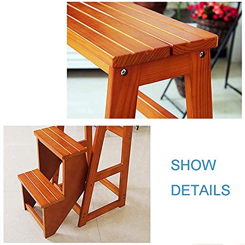 LUCEAE Stylish Solid Wood Folding Step Stool Chair with 3 Steps, Home/Library, 150Kg Load
