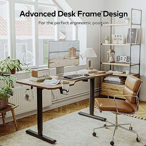 FEZIBO Electric Standing Desk, 63 x 24 Inches, Sit Stand Home Office Desk - Rusticbrown