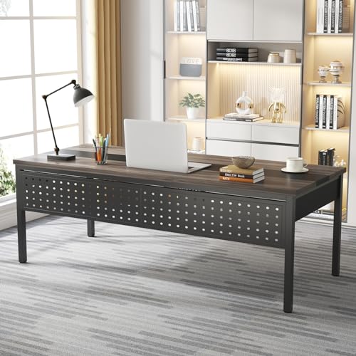 Tribesigns Executive Office Desk and Lateral File Cabinet Combo, L-Shaped Business Furniture, Grey & Black