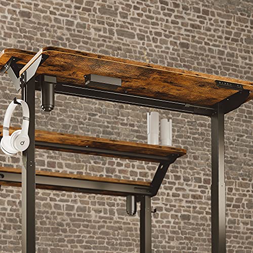 IRONCK Standing Desk, Electric Adjustable Height Desk, Home Office Desks with Shelve, 2-Tier Sit Stand Desk with Wheels, 4 Programmable Preset Controller, Rustic Brown