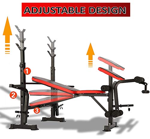 Adjustable Olympic Weight Bench with Leg Developer and Squat Rack Multi-Functional Weight Lifting Bench Set for Whole Body Exercise (Red)