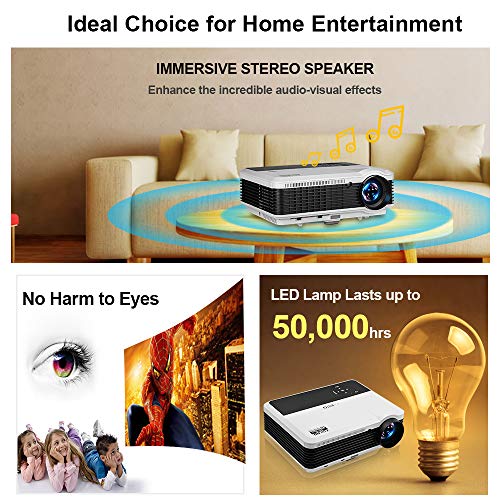 EUG HD Wireless Smart LCD LED Projector with Bluetooth 4600 Lumen, 1080P Supported Android 6.0 OS HDMI USB for Smartphone DVD Roku TV Stick Kodi YouTube Laptop PC Wii Xbox Playstation