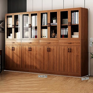 REHOOF Multifunctional Storage Cabinet with Glass Doors, 71" Tall Display Cabinet, Brown, 4 Tier Bookcase