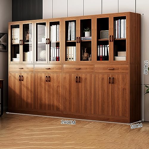 REHOOF Multifunctional Storage Cabinet with Glass Doors, 71" Tall Display Cabinet, Brown, 4 Tier Bookcase