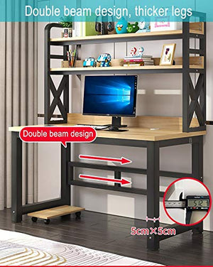 XLO Large Office Computer Desk, Home Office Gaming Table Workstation with Storage Bookshelf, Modern Simple PC Study Table, Executive Workstation Desk Easy to Assemble