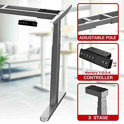 AIMEZO Electric Stand Up Desk Frame w/Dual Motor 3 Tiers Legs Smart Height Adjustable Standing Desk Base Home Office DIY Ergonomic Workstation (Gray)