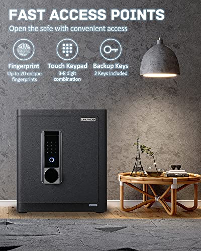 JINXNOBI Biometric Safes for Home, Luxury Fingerprint Safe, Security Safe Box 2.25 Cubic Feet, Digital Home Safe with Fingerprint Access, Jewelry Safes for Home, Small Safe