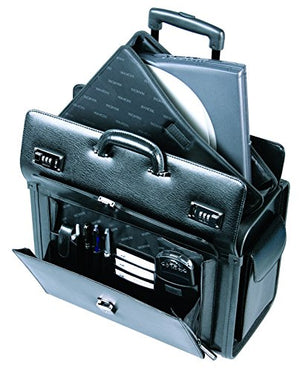 Mancini Deluxe Wheeled Leather Catalog Case - Black