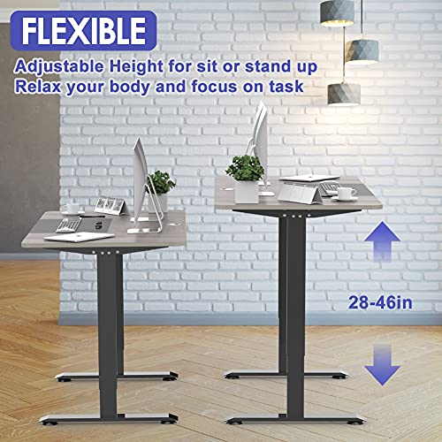 Electric Standing Desk, 4 Memory Contorller, Sit Stand Up Desk for Home Office, 55"x28" Adjustable Height Automatic Rising Sturdy Computer Workstations, Willow Wood Grain&Leather Table Top/Black Frame