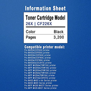 5-Pack 26X | CF226X High Yield Toner Cartridge (Black) Compatible Replacement for HP CF226X Pro M402dn M402dw MFP M426dw M426fdn M426fdw M426m M402-M403 M426f-M427f M426-M427 Series Printer Cartridge