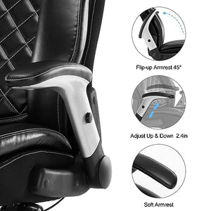 Seevoo Big and Tall Office Chair 400LBS High Back Executive Computer Chair - Adjustable Lumbar Support, Flip-Up Arms, Black