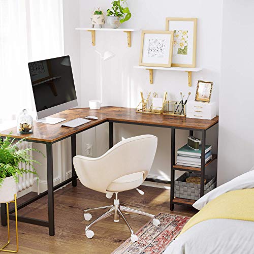 VASAGLE Computer Desk, 54-Inch L-Shaped Corner Desk, Writing Study Workstation with Shelves, Home Office, Industrial Style PC Laptop Table, Space-Saving, Easy to Assemble, Rustic Brown ULWD72X