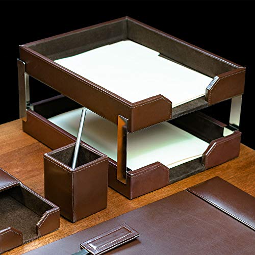 Dacasso Dark Brown Bonded Leather Desk Set, 8-Piece