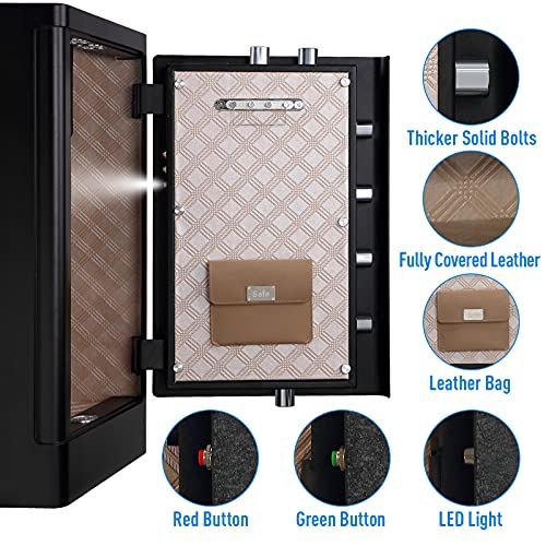 TENAMIC Fingerprint Safe Box 3.83 Cubic Feet with Separate Lock Box and Bottom Compartment, Touch Screen Keypad Security Box with Induction Light and Leather Key Card Pouch
