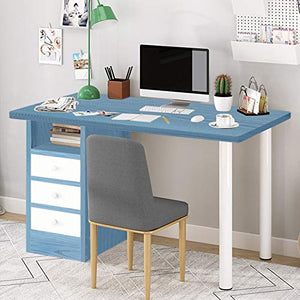 Home Office Desk, Small Space White Computer Desk Modern Office Desk Sturdy Writing Workstation Laptop Desk with 3 Drawers for Bedroom Living Room 39.5x27.6'' (# Blue)