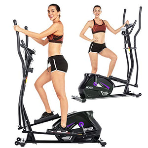 ANCHEER Eliptical Exercise Machine, Magnetic Elliptical Cross Trainer Machine with 3D Virtual APP Control, Updated Top Levels Compact Exercise Machine Smooth Quiet Driven for Home (Purple)