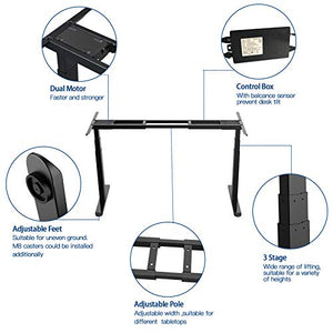 AIMEZO Dual Motor Electric Adjustable Desk Base Standing Workstation Smart Desk Adjustable Height Sit Stand Home Office Standing Desk Frame with 3 Tiers Legs/ 4 Memory Preset Button Controller