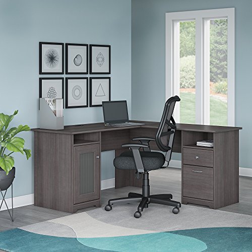 Bush Furniture Cabot L Shaped Desk and Office Chair in Heather Gray