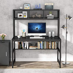 Tribesigns 47 inch Computer Desk with Hutch and Bookshelf, Home Office Desk with Storage Shelf, PC Laptop Workstation Gaming Writing Study Computer Table, Space-Saving Desk for Small Space