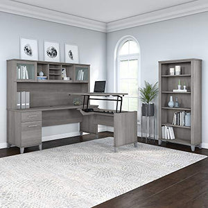 Bush Furniture Somerset Platinum Gray L Shaped Desk with Hutch and Bookcase, 72W