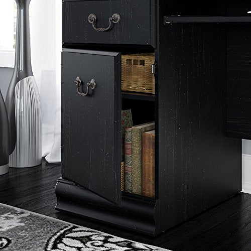 Bush Furniture Birmingham Credenza Desk with Keyboard Tray and Storage in Antique Black