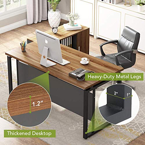 LITTLE TREE Executive Desk and File Cabinet Set - Walnut, 55" Desk, L-Shaped, Business Furniture with Storage Stand