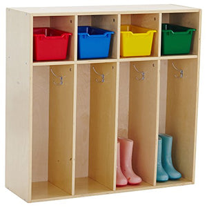 ECR4Kids Birch Streamline Classroom Locker - Hardwood Coat & Backpack Storage for Kids - 4-Section, Toddler (36" H)