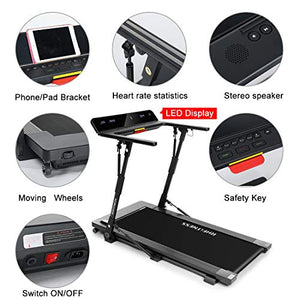 Foldable Treadmill Folding Treadmills for Small Spaces Portable Under Desk Small Manual Treadmills for Home 300 Lbs Weight Capacity Installation Free with Bluetooth Speaker Led Display