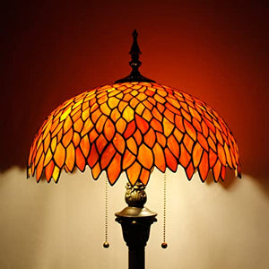 WERFACTORY Tiffany Floor Lamp Red Orange Wisteria Stained Glass Standing Reading Light 16X16X64 Inches - S523R Series