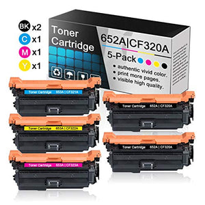 5-Pack(2BK+1C+1M+1Y)Compatible Toner Cartridge Replacement for HP 652A | CF320A 653A | CF321A CF322A CF323A to use with HP Color LaserJet Enterprise M651n Printer,M651dn,M651xh,M680dn, M680f Printers.