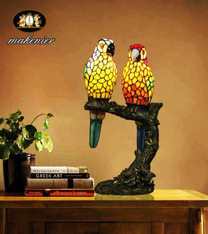 Parrot lover Tiffany stained glass table lamp