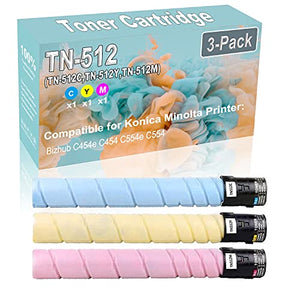 3-Pack (C+Y+M) Compatible Bizhub C454e C454 Laser Printer Toner Cartridge (High Capacity) Replacement for Konica Minolta TN-512 (TN-512C TN-512Y TN-512M) Printer Toner Cartridge