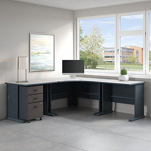 Bush Business Furniture Series A 84W x 84D Corner Desk with Mobile File Cabinet in Slate and White Spectrum
