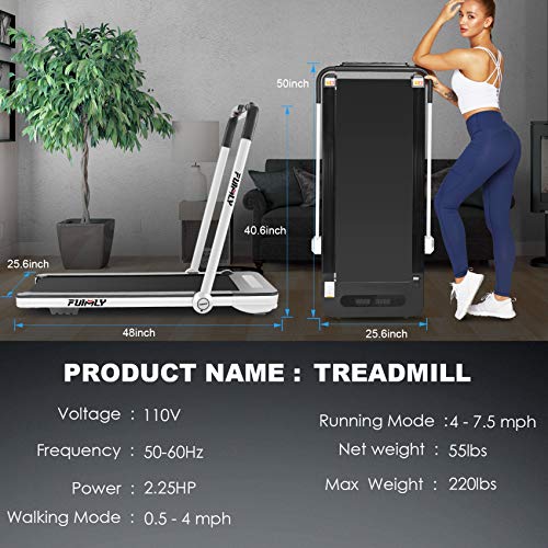 Treadmill,Under Desk Folding Treadmills for Home,2-in-1 Running, Walking&Jogging Portable Running Machine with Bluetooth Speaker & Remote Control,5 Modes & 12 Programs (White)