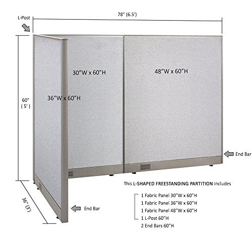 GOF Freestanding L Shaped Office Partition - Large Fabric Room Divider Panel, 36" D x 78" W x 60" H