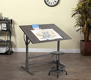 Offex Classic Design Vintage Solid Wood Drawing/Drafting Table with 42" x 30" Angle Adjustable Top and 24" Pencil Ledge - Slate Gray