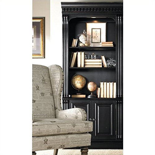 Beaumont Lane 3-Shelf Wood Bookcase with 2 Doors in Black