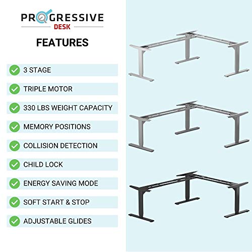 PROGRESSIVE AUTOMATIONS Desk L Shaped Standing Desk 78"" x60, Corner Standing Desk Adjustable Height, sit Stand Home Office Desk Electric - Corner Ryzer, Silver ash, Black Frame